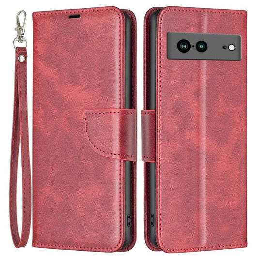 BF Leather Series-4 for Google Pixel 7a Anti-scratch Phone Case PU Leather Wallet Stand Magnetic Closure Flip Protective Phone Cover with Strap - Red