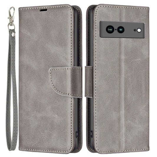 BF Leather Series-4 for Google Pixel 7a Anti-scratch Phone Case PU Leather Wallet Stand Magnetic Closure Flip Protective Phone Cover with Strap - Grey