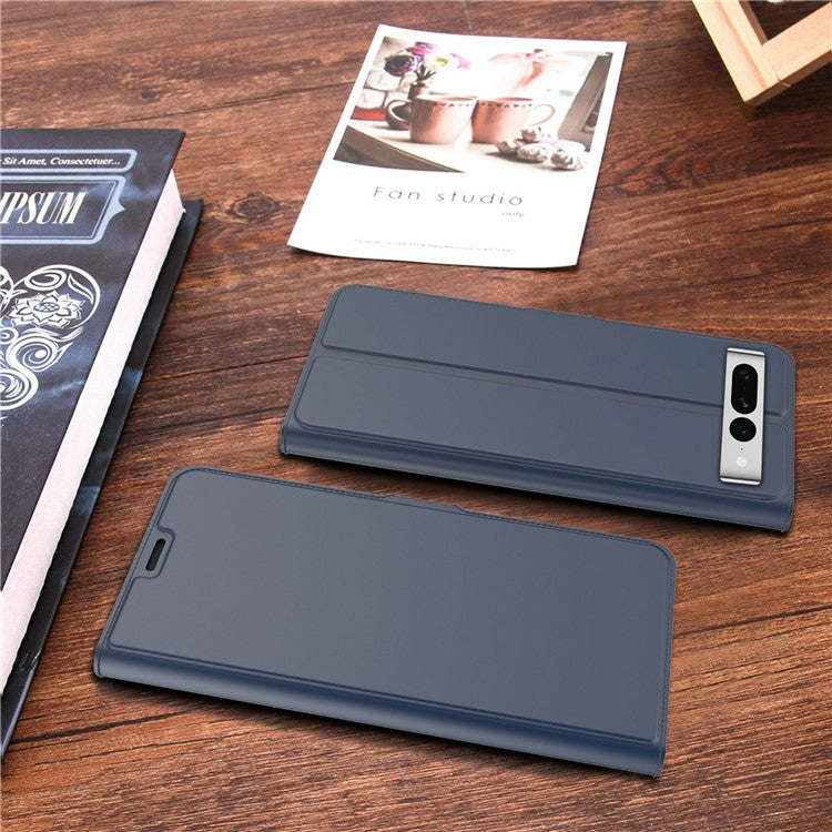 For Google Pixel 7 Pro 5G Full Protection PU Leather Flip Folio Phone Cover Card Holder Inner TPU Magnetic Stand Smartphone Case - Blue