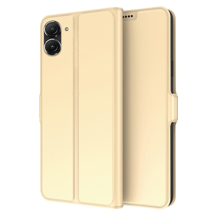 For Asus Zenfone 9 5G Drop-proof PU Leather Flip Folio Phone Cover Card Holder Inner TPU Magnetic Stand Scratch-resistant Phone Case - Gold
