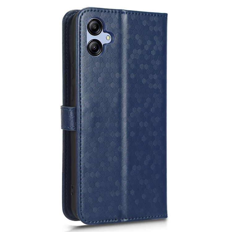 For Samsung Galaxy A04e 4G / F04 4G / M04 4G Dot Pattern Imprinted Phone Cover Anti-shock Protective PU Leather Phone Wallet Case Stand with Strap - Dark Blue