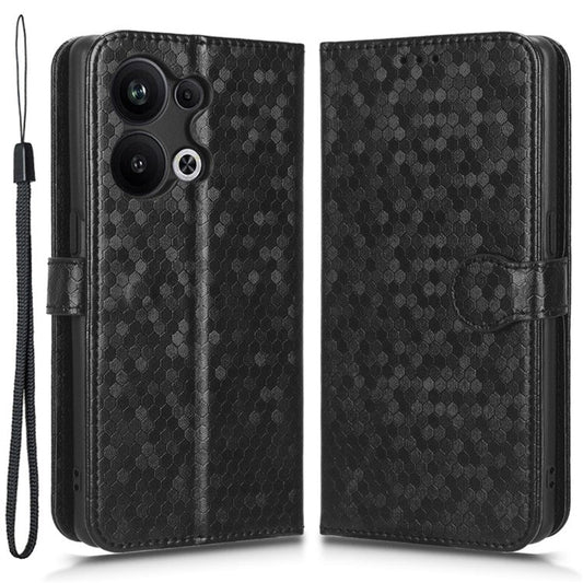 Protective Phone Case For Oppo Reno9 Pro+ 5G Flip Leather Wallet Dot Pattern Imprinted Phone Cover Stand with Strap - Black