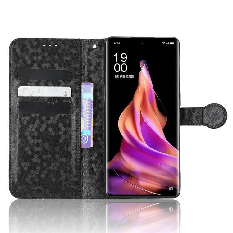 Protective Phone Case For Oppo Reno9 Pro+ 5G Flip Leather Wallet Dot Pattern Imprinted Phone Cover Stand with Strap - Black