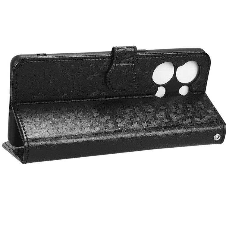 Protective Phone Case For Oppo Reno9 Pro+ 5G Flip Leather Wallet Dot Pattern Imprinted Phone Cover Stand with Strap - Black