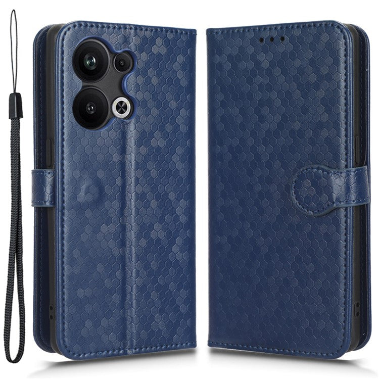 Protective Phone Case For Oppo Reno9 Pro+ 5G Flip Leather Wallet Dot Pattern Imprinted Phone Cover Stand with Strap - Dark Blue