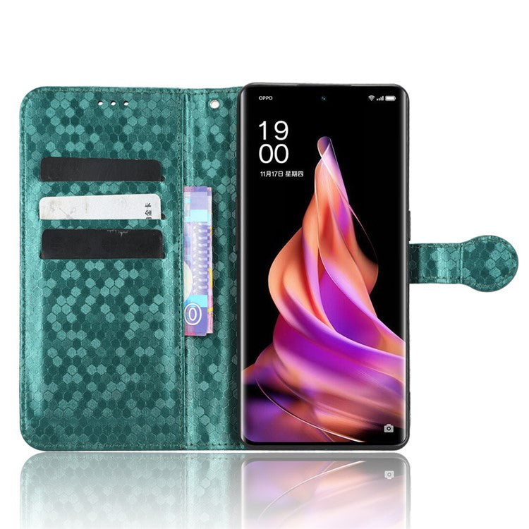 Protective Phone Case For Oppo Reno9 Pro+ 5G Flip Leather Wallet Dot Pattern Imprinted Phone Cover Stand with Strap - Green