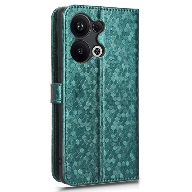 Protective Phone Case For Oppo Reno9 Pro+ 5G Flip Leather Wallet Dot Pattern Imprinted Phone Cover Stand with Strap - Green