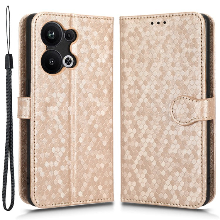 Protective Phone Case For Oppo Reno9 Pro+ 5G Flip Leather Wallet Dot Pattern Imprinted Phone Cover Stand with Strap - Rose Gold