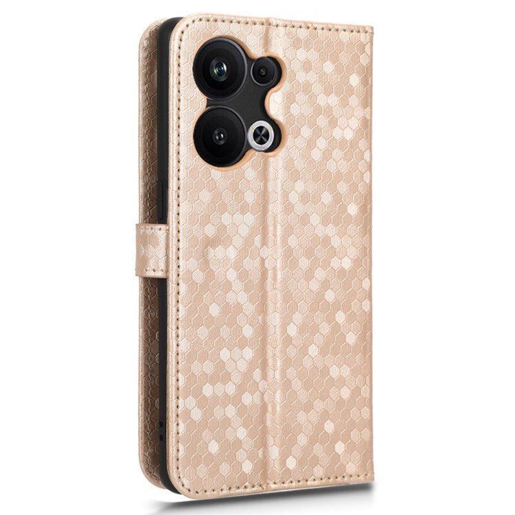 Protective Phone Case For Oppo Reno9 Pro+ 5G Flip Leather Wallet Dot Pattern Imprinted Phone Cover Stand with Strap - Rose Gold