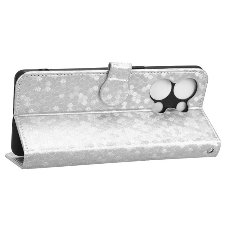 Protective Phone Case For Oppo Reno9 Pro+ 5G Flip Leather Wallet Dot Pattern Imprinted Phone Cover Stand with Strap - Silver