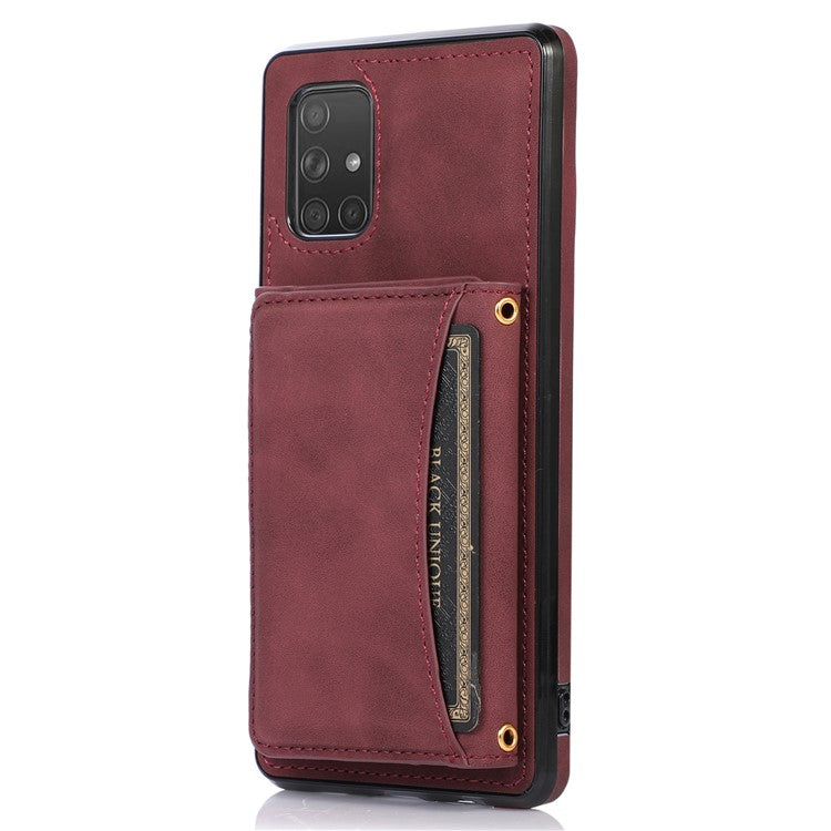 For Samsung Galaxy A51 5G SM-A516 Tri-fold Wallet Anti-scratch Phone Case PU Leather Coated TPU Kickstand Cover - Wine Red