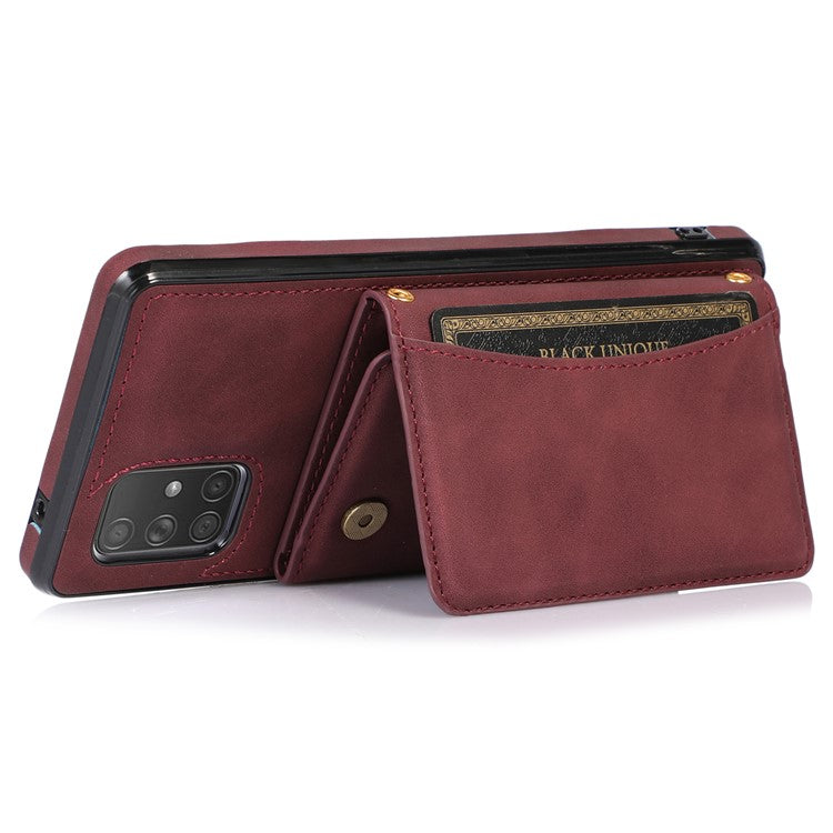 For Samsung Galaxy A51 5G SM-A516 Tri-fold Wallet Anti-scratch Phone Case PU Leather Coated TPU Kickstand Cover - Wine Red