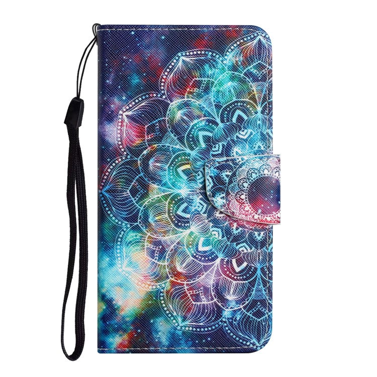 For Samsung Galaxy A34 5G Pattern Printing PU Leather Phone Case Cross Texture Wallet Stand Magnetic Closure Cover with Strap - Starry Sky  /  Mandala