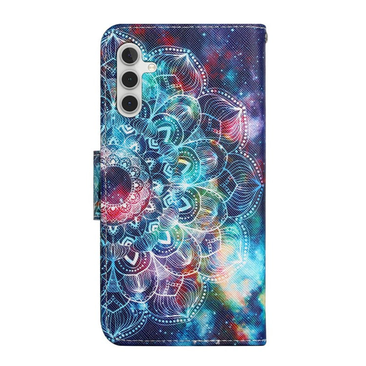 For Samsung Galaxy A34 5G Pattern Printing PU Leather Phone Case Cross Texture Wallet Stand Magnetic Closure Cover with Strap - Starry Sky  /  Mandala