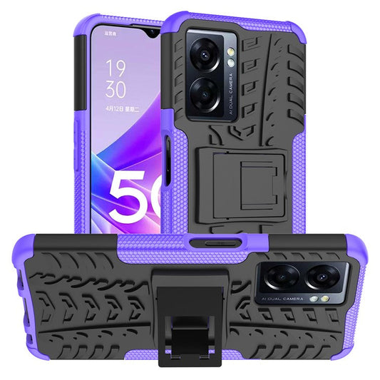For Oppo A57 (2022) 5G / A77 5G / OnePlus Nord N300 5G Cool Tyre Pattern Kickstand Phone Case PC+TPU Drop-proof Cover - Purple
