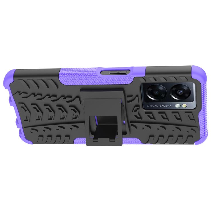 For Oppo A57 (2022) 5G / A77 5G / OnePlus Nord N300 5G Cool Tyre Pattern Kickstand Phone Case PC+TPU Drop-proof Cover - Purple