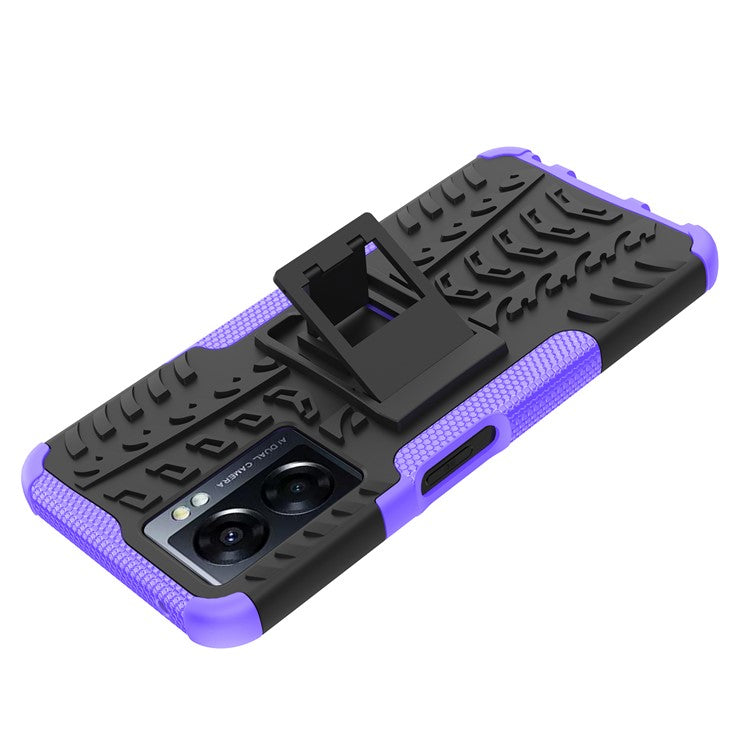 For Oppo A57 (2022) 5G / A77 5G / OnePlus Nord N300 5G Cool Tyre Pattern Kickstand Phone Case PC+TPU Drop-proof Cover - Purple