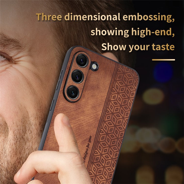 AZNS Imprinted Pattern Phone Case For Samsung Galaxy S23+, Anti-shock PU Leather Coated TPU Phone Back Cover - Purple
