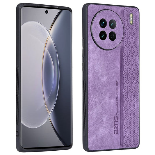 AZNS For vivo X90 5G Imprinted Pattern Protective Phone Case Anti-fall PU Leather Coated TPU Phone Back Cover - Purple