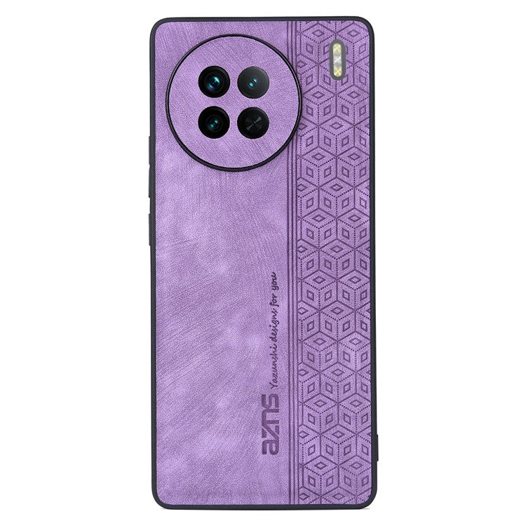 AZNS For vivo X90 5G Imprinted Pattern Protective Phone Case Anti-fall PU Leather Coated TPU Phone Back Cover - Purple