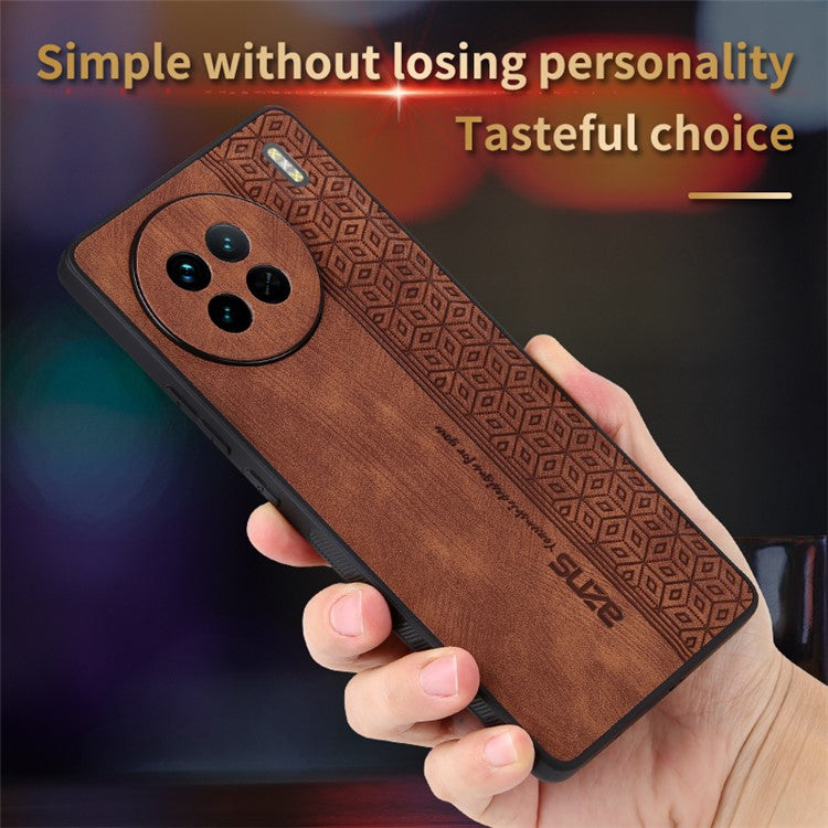 AZNS For vivo X90 5G Imprinted Pattern Protective Phone Case Anti-fall PU Leather Coated TPU Phone Back Cover - Purple