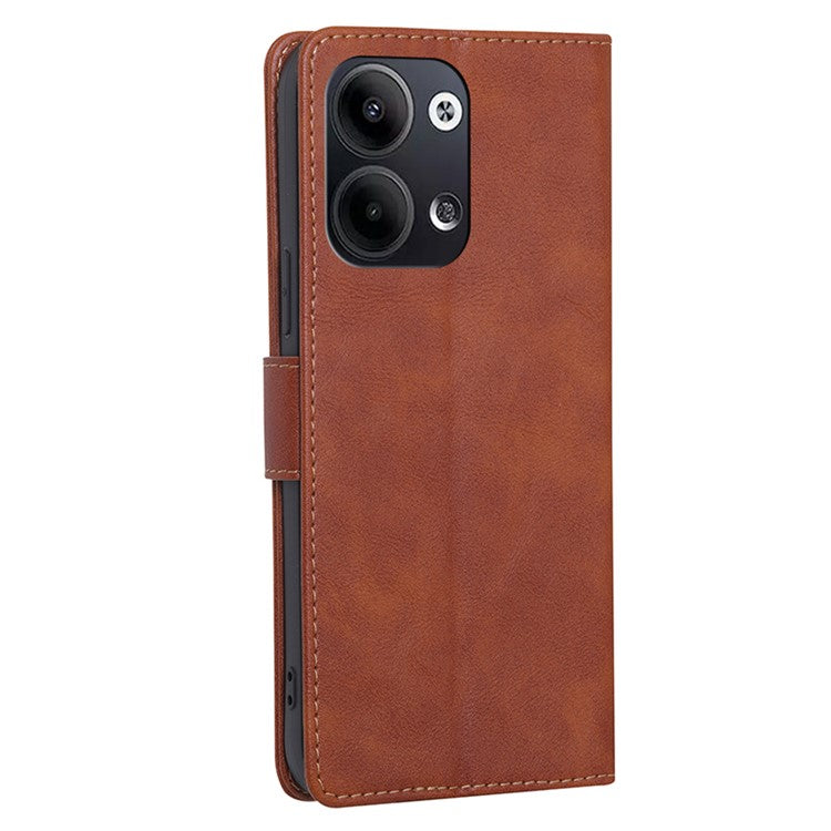 TPU+PU Leather Flip Phone Case for Oppo Reno9 Pro 5G / Reno9 5G, RFID Blocking Stand Magnetic Phone Shell Cover Wallet - Brown