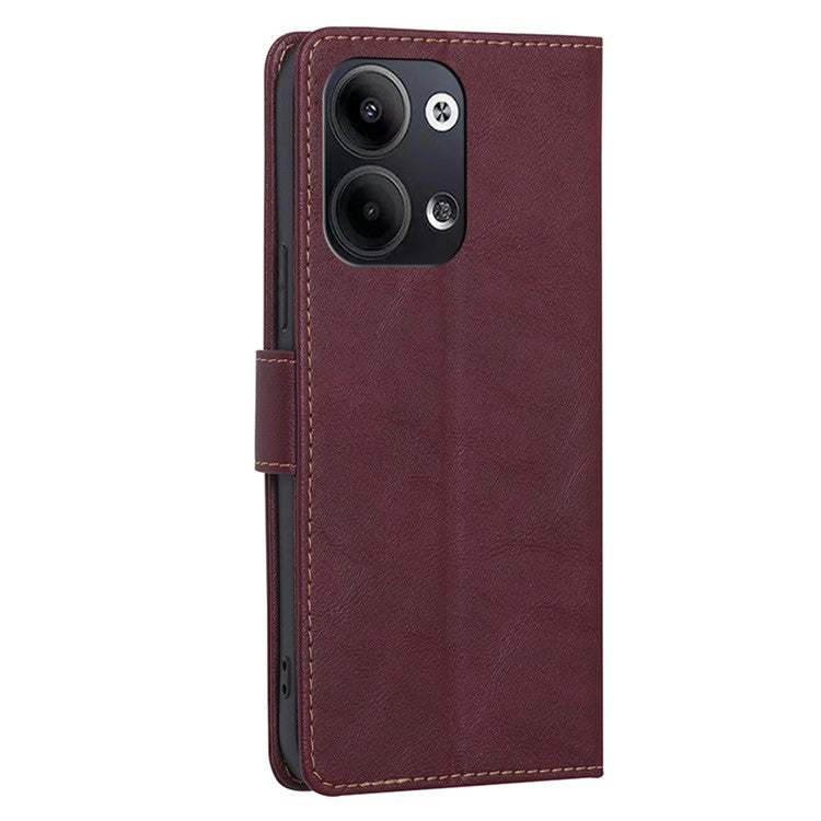 TPU+PU Leather Flip Phone Case for Oppo Reno9 Pro 5G / Reno9 5G, RFID Blocking Stand Magnetic Phone Shell Cover Wallet - Wine Red