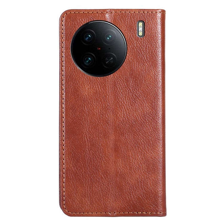 Cell Phone Cover for vivo X90 Pro 5G, Anti-Scratch Foldable Stand Wallet PU Leather Phone Case Magnetic Auto-closing Shell - Brown