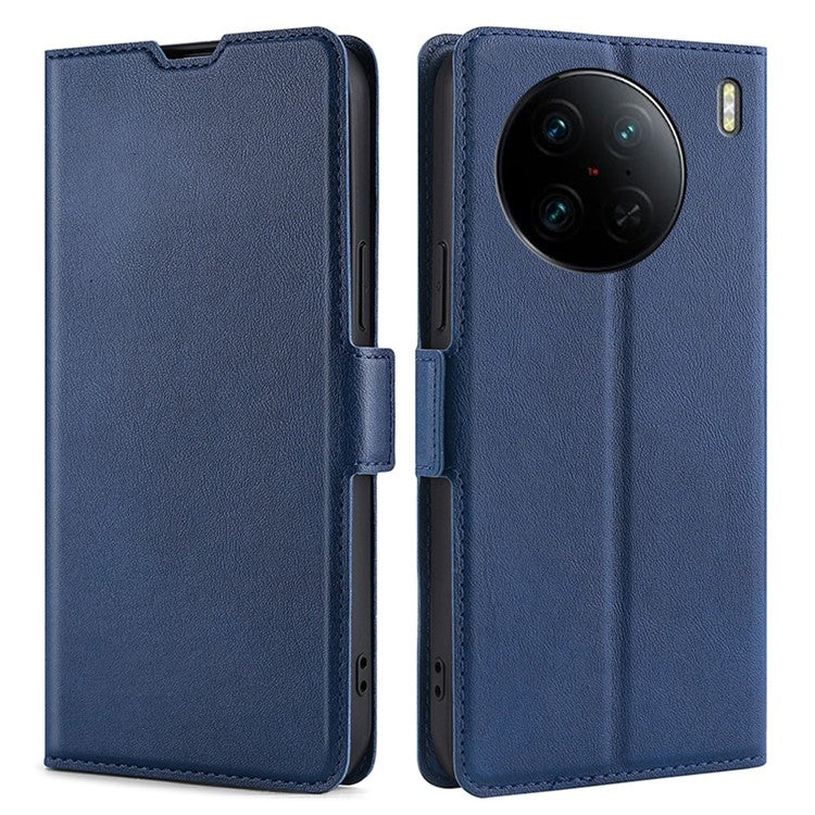 For vivo X90 Pro 5G Shockproof Phone Case PU Leather Foldable Stand Card Holder Magnetic Closure Phone Cover - Blue