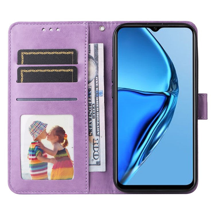 For Infinix Hot 20S 4G PU Leather Sunflower Imprinted Smartphone Case Stand Wallet Cover with Hand Strap - Purple