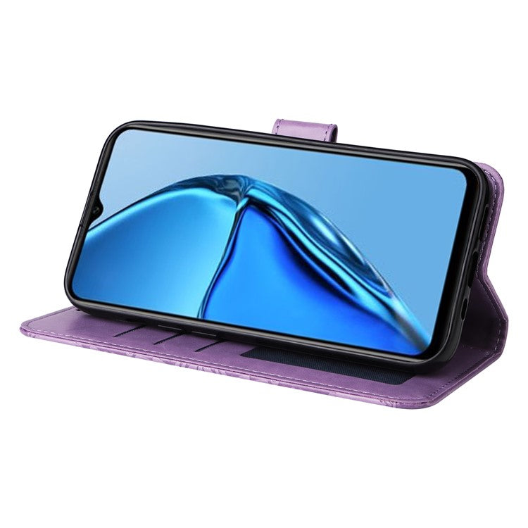 For Infinix Hot 20S 4G PU Leather Sunflower Imprinted Smartphone Case Stand Wallet Cover with Hand Strap - Purple