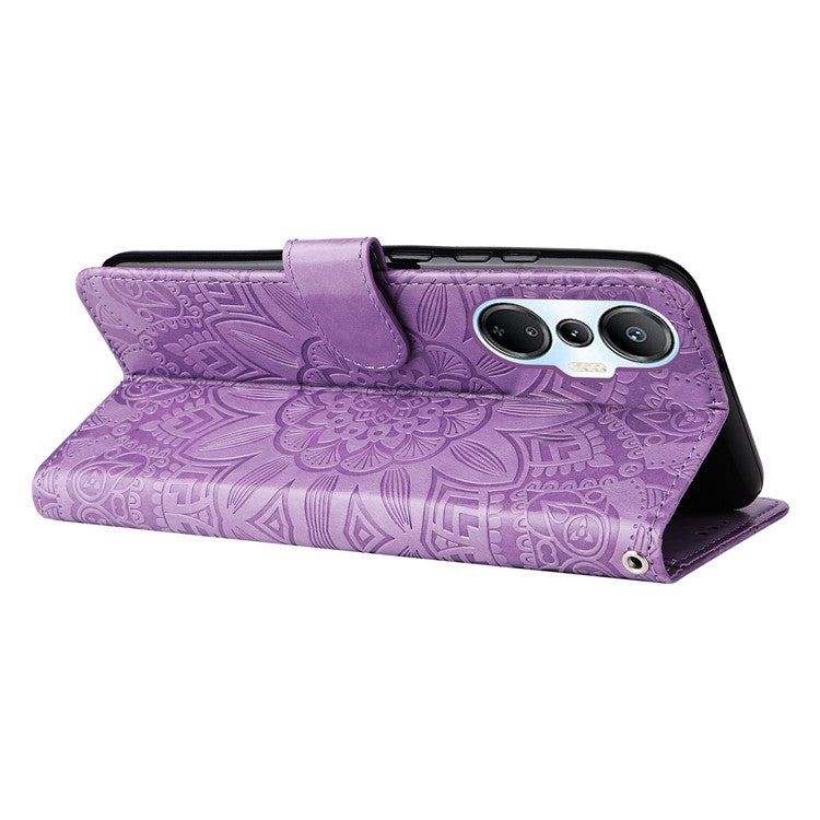 For Infinix Hot 20S 4G PU Leather Sunflower Imprinted Smartphone Case Stand Wallet Cover with Hand Strap - Purple