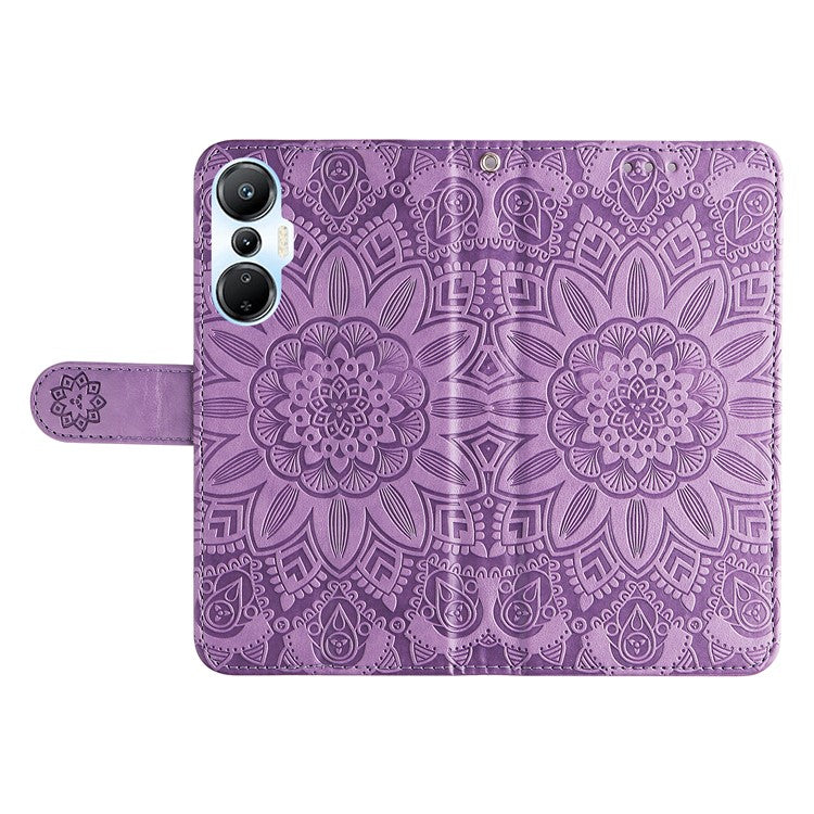 For Infinix Hot 20S 4G PU Leather Sunflower Imprinted Smartphone Case Stand Wallet Cover with Hand Strap - Purple