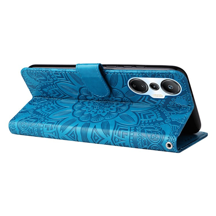 For Infinix Hot 20S 4G PU Leather Sunflower Imprinted Smartphone Case Stand Wallet Cover with Hand Strap - Blue