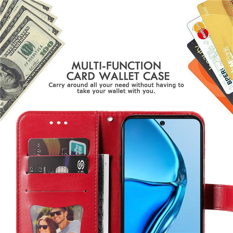 For Infinix Hot 20 4G Shockproof PU Leather Phone Case Stand Wallet Flower Imprinting Anti-Drop Phone Cover with Strap - Red