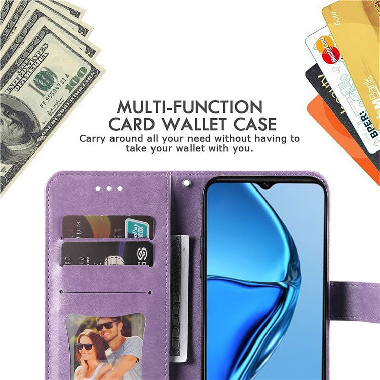 For Infinix Hot 20S 4G Flip Leather Phone Case Stand Wallet Flower Imprinting Phone Cover with Strap - Purple
