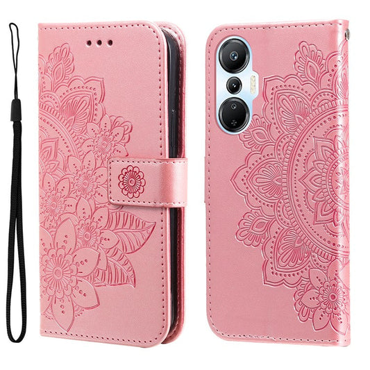 For Infinix Hot 20S 4G Flip Leather Phone Case Stand Wallet Flower Imprinting Phone Cover with Strap - Pink