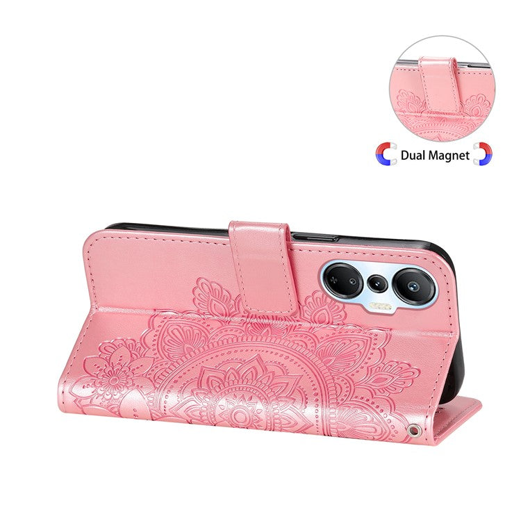 For Infinix Hot 20S 4G Flip Leather Phone Case Stand Wallet Flower Imprinting Phone Cover with Strap - Pink