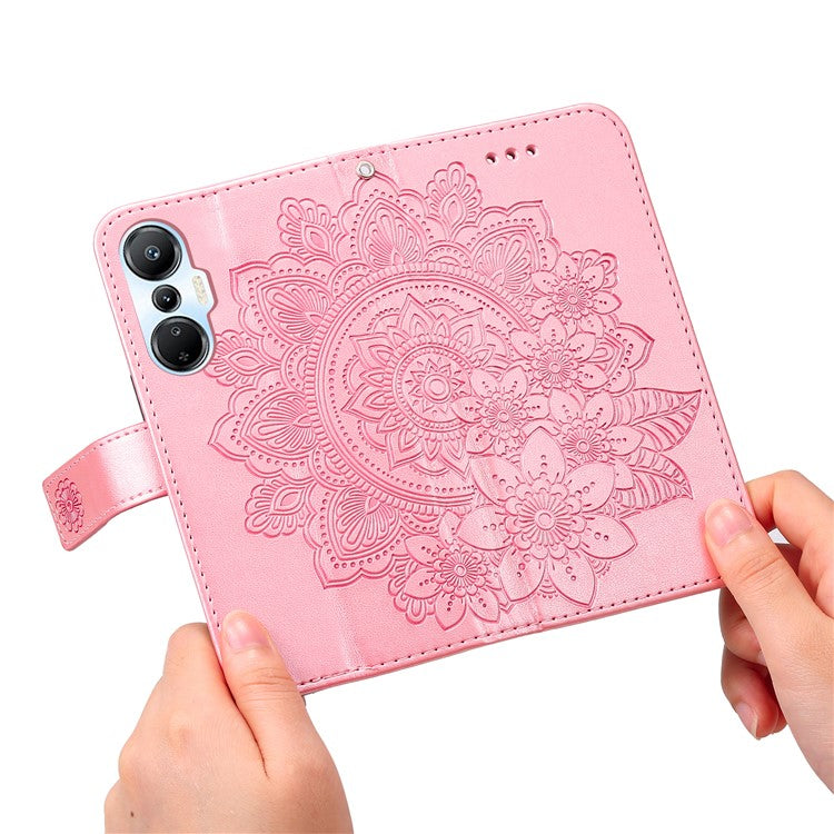 For Infinix Hot 20S 4G Flip Leather Phone Case Stand Wallet Flower Imprinting Phone Cover with Strap - Pink