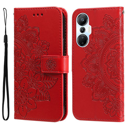 For Infinix Hot 20S 4G Flip Leather Phone Case Stand Wallet Flower Imprinting Phone Cover with Strap - Red