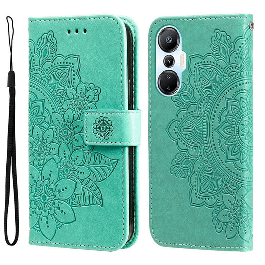 For Infinix Hot 20S 4G Flip Leather Phone Case Stand Wallet Flower Imprinting Phone Cover with Strap - Green