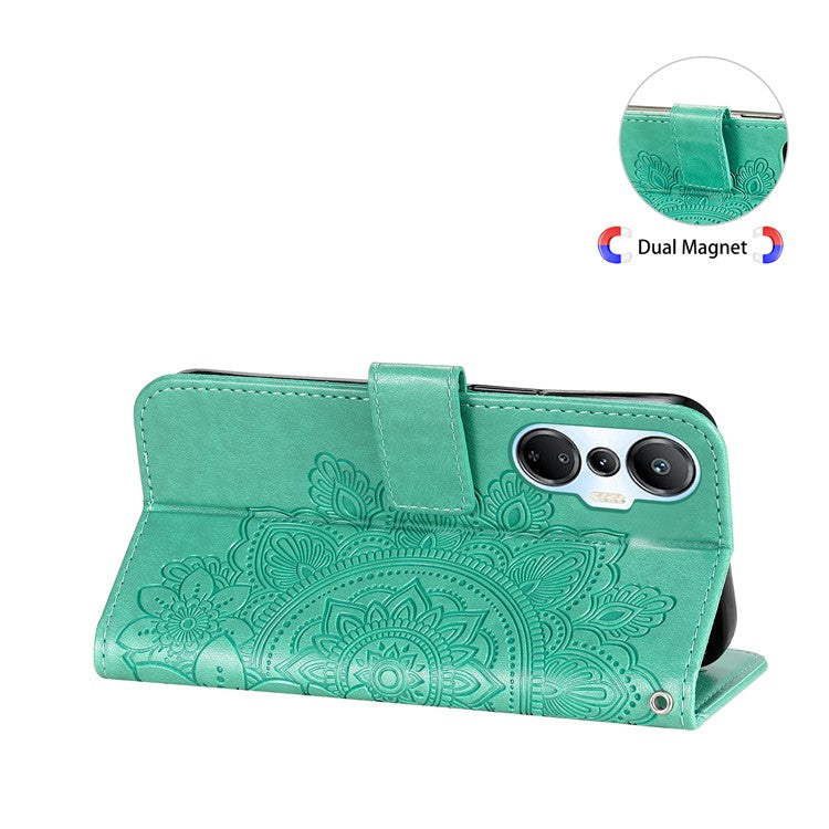 For Infinix Hot 20S 4G Flip Leather Phone Case Stand Wallet Flower Imprinting Phone Cover with Strap - Green