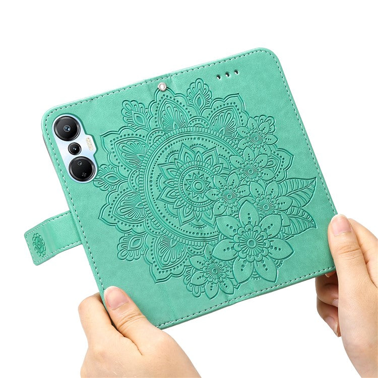 For Infinix Hot 20S 4G Flip Leather Phone Case Stand Wallet Flower Imprinting Phone Cover with Strap - Green
