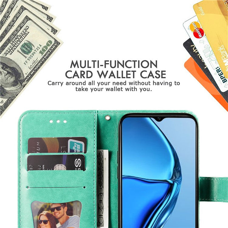 For Infinix Hot 20S 4G Flip Leather Phone Case Stand Wallet Flower Imprinting Phone Cover with Strap - Green