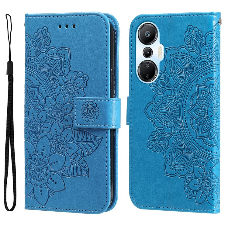 For Infinix Hot 20S 4G Flip Leather Phone Case Stand Wallet Flower Imprinting Phone Cover with Strap - Blue