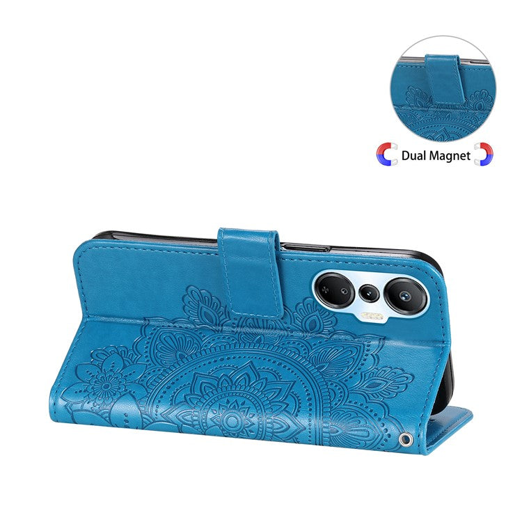For Infinix Hot 20S 4G Flip Leather Phone Case Stand Wallet Flower Imprinting Phone Cover with Strap - Blue