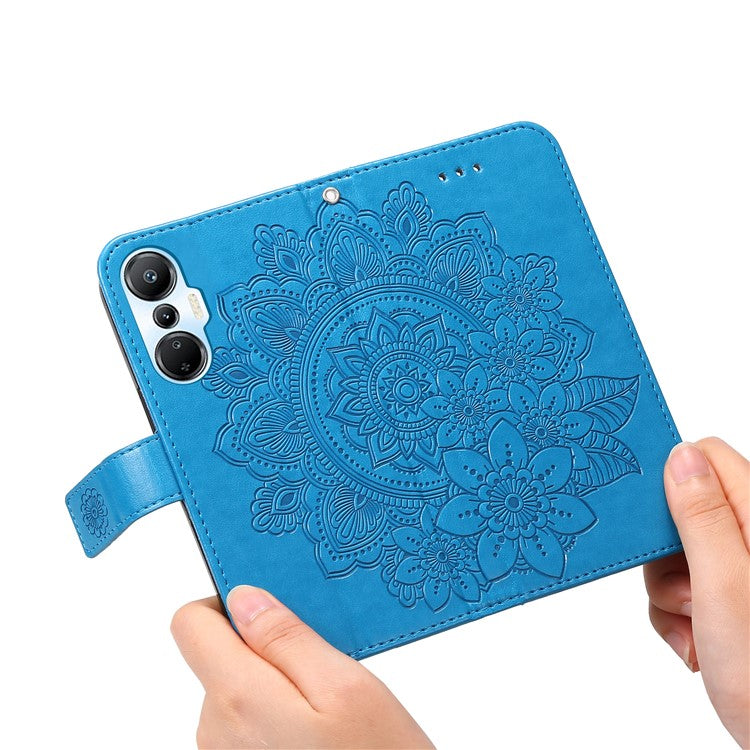 For Infinix Hot 20S 4G Flip Leather Phone Case Stand Wallet Flower Imprinting Phone Cover with Strap - Blue