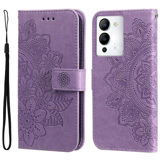 For Infinix Note 12 G96 4G PU Leather Flip Leather Phone Case Stand Wallet Flower Imprinting Cover with Strap - Purple