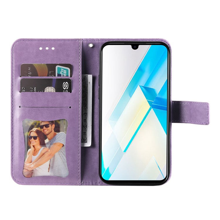 For Infinix Note 12 G96 4G PU Leather Flip Leather Phone Case Stand Wallet Flower Imprinting Cover with Strap - Purple