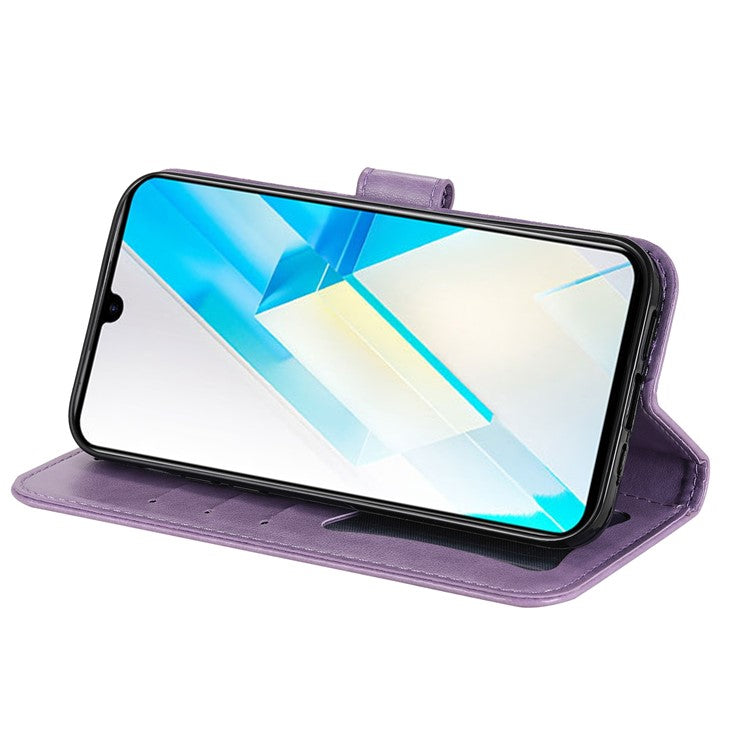 For Infinix Note 12 G96 4G PU Leather Flip Leather Phone Case Stand Wallet Flower Imprinting Cover with Strap - Purple